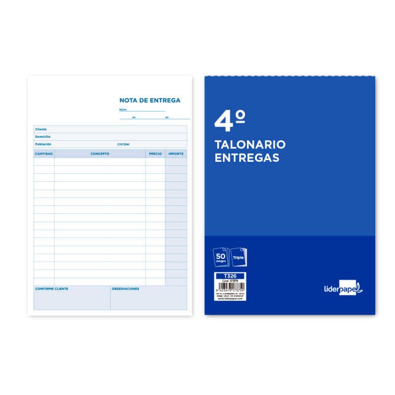 Talonario liderpapel entregas cuarto original y 2 copias t326