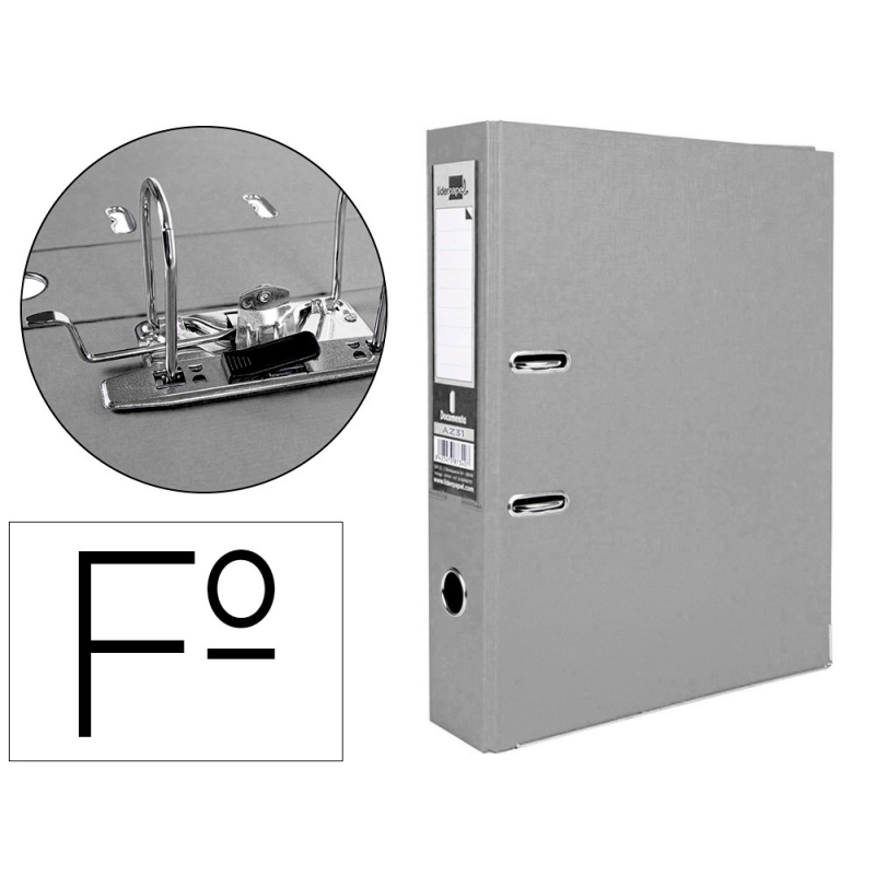 Archivador de palanca liderpapel folio documenta forrado pvc con rado lomo 75mm gris compresor metalico