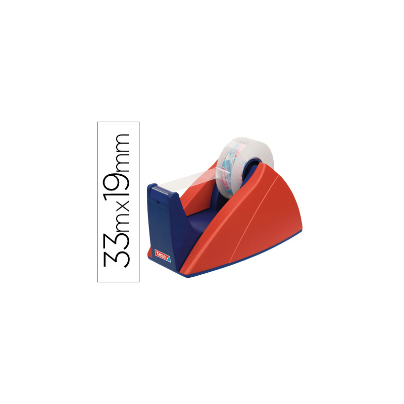 Portarrollo sobremesa tesa con cuchilla de corte recto para cintas de 33 m color azul/rojo