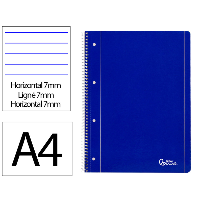 Cuaderno espiral liderpapel a4 micro serie azul tapa blanda 80h 75gr horizontal con ma rgen 4 taladros azul