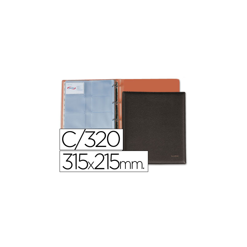 Tarjetero pardo folio 4 anillas similpiel negro para 320 tarjetas 320x275 mm