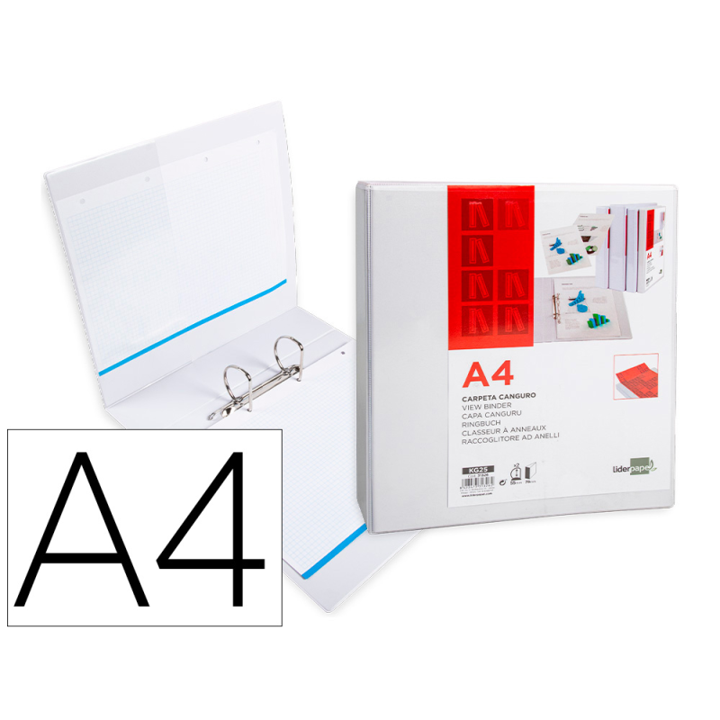 Carpeta canguro 2 anillas mixtas 55mm liderpapel a4 plastico color blanco