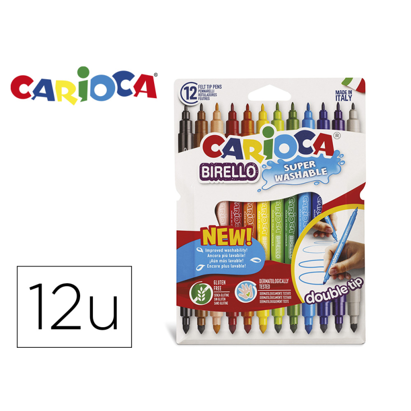 Rotulador carioca birello doble punta caja de 12 unidades colores surtidos