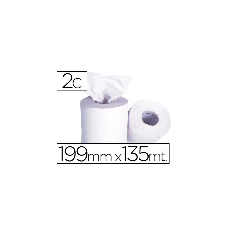 Papel secamanos 2 capas 199 mm x 135 mt mandril 70 mm diametro 197 mm