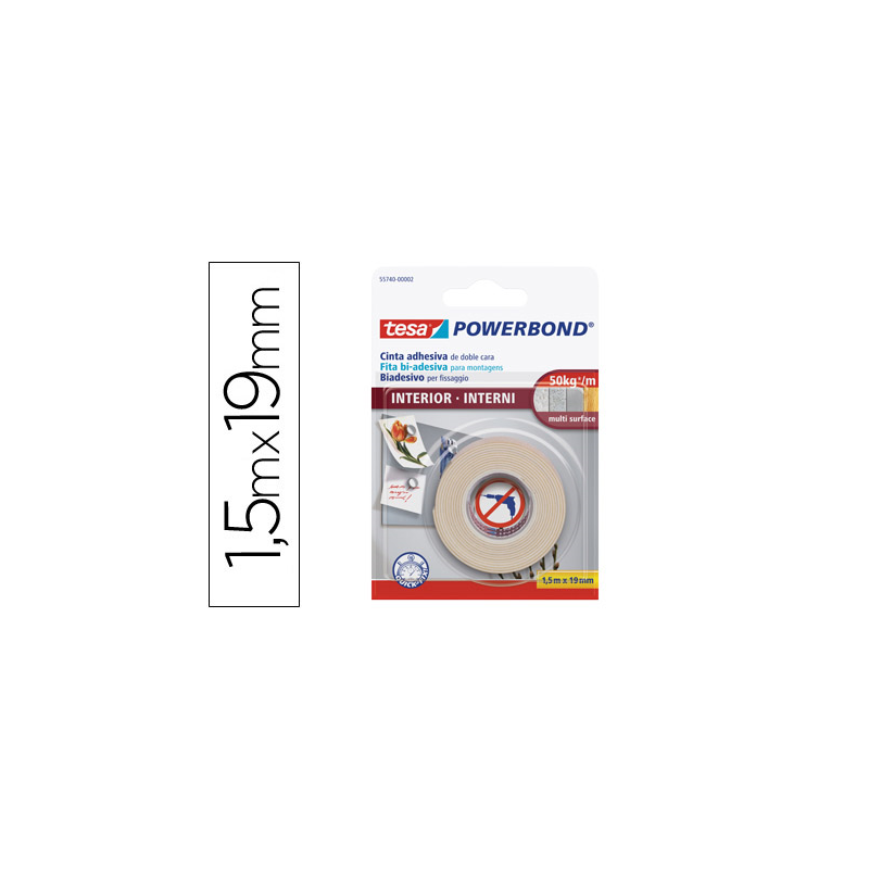 Cinta doble cara tesa interiores 1,5 mt x 19 mm