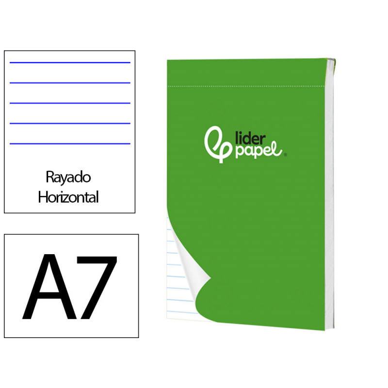 Bloc notas liderpapel horizontal a7 80 hojas 60g/m2 perforado