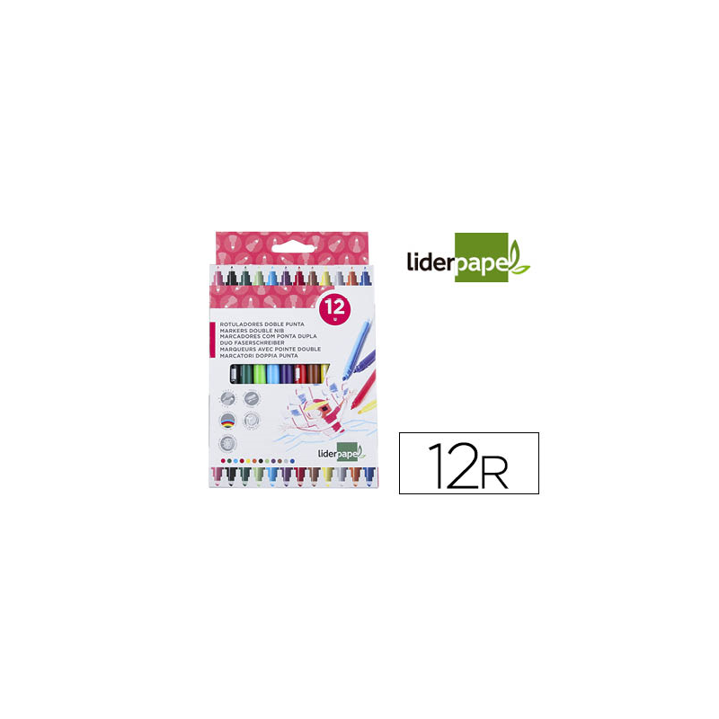 Rotulador liderpapel duo doble punta fina y gruesa caja de 12 unidades colores surtidos