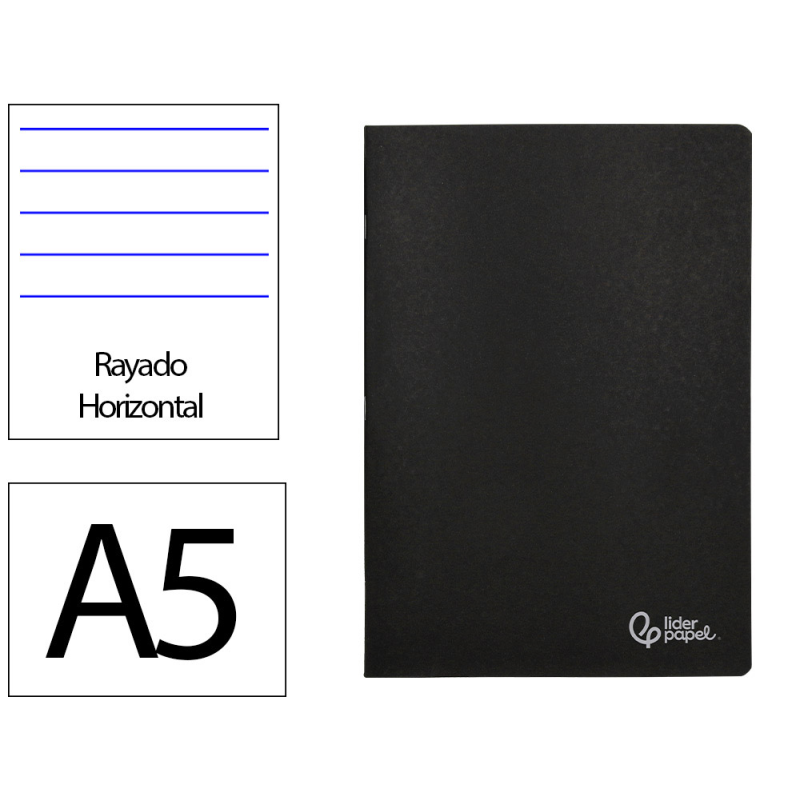 Libreta liderpapel tapa negra a5 80 hojas 60gr horizontal con doble margen