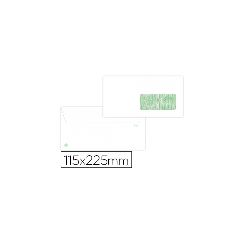 Sobre liderpapel blanco 115x225 mm ventana derecha solapa tira silicona reciclado 90 gr caja de 500 unidades