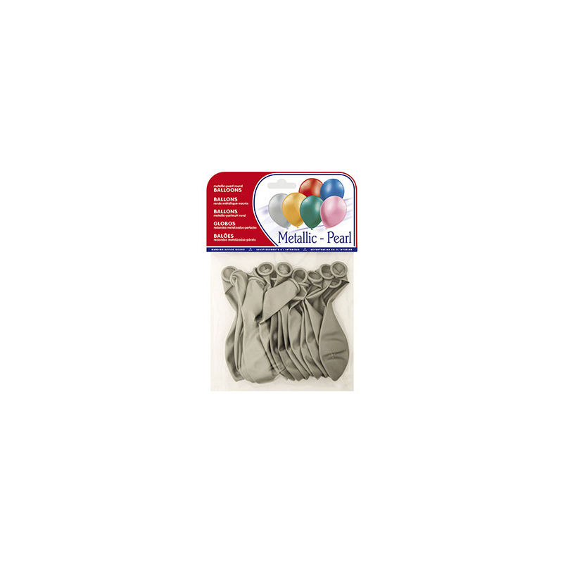 Globo 100% latex biodegradable metalizado plata bolsa de 15 unidades