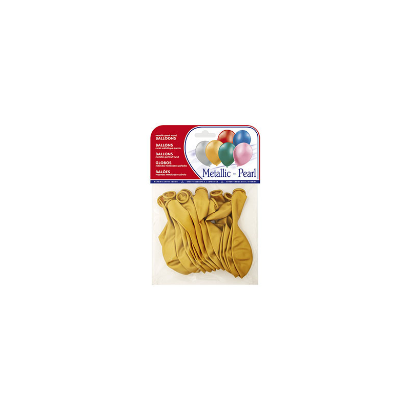 Globo 100% latex biodegradable metalizado oro bolsa de 15 unidades