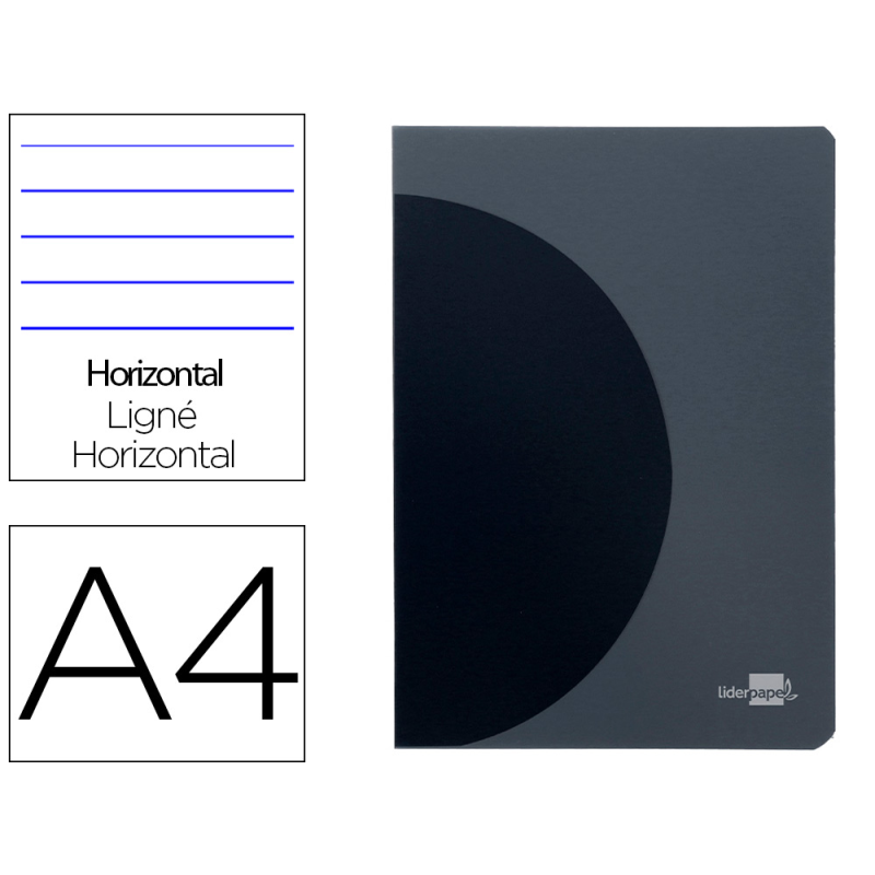 Libreta liderpapel 360 tapa de plastico a4 48 hojas 90gr horizontal con doble margen tapa negra