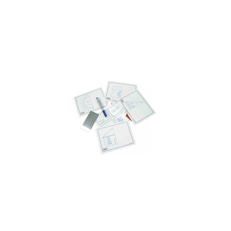 Juego tarjetas reutilizables henbea imagina y completa plastico flexible con ilustraciones 21x15 cm