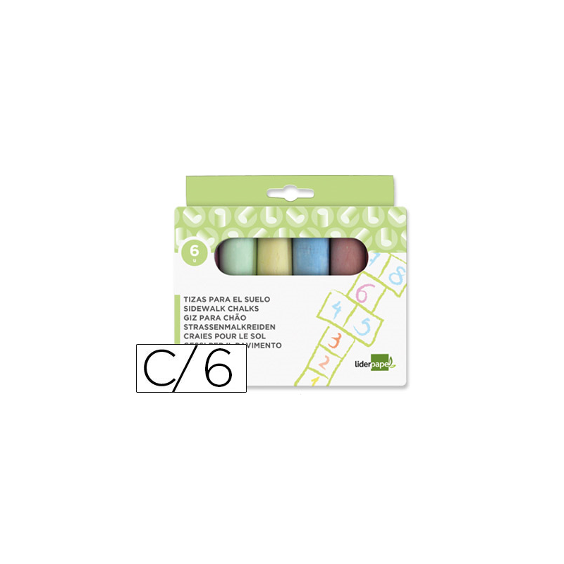 Tiza color liderpapel para suelo caja de 6 unidades colores surtidos