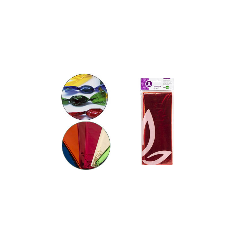 Papel celofan liderpapel 50x70 cm 22g/m2 bolsa de 5 hojas naranja
