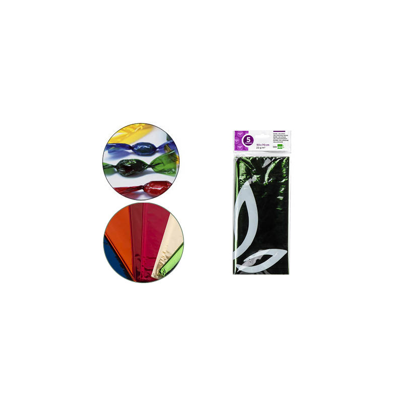 Papel celofan liderpapel 50x70 cm 22g/m2 bolsa de 5 hojas verde