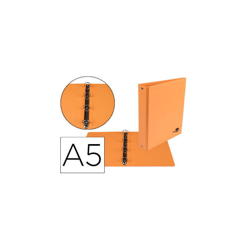 Carpeta de 4 anillas 25 mm redondas liderpapel a5 carton forrado pvc naranja