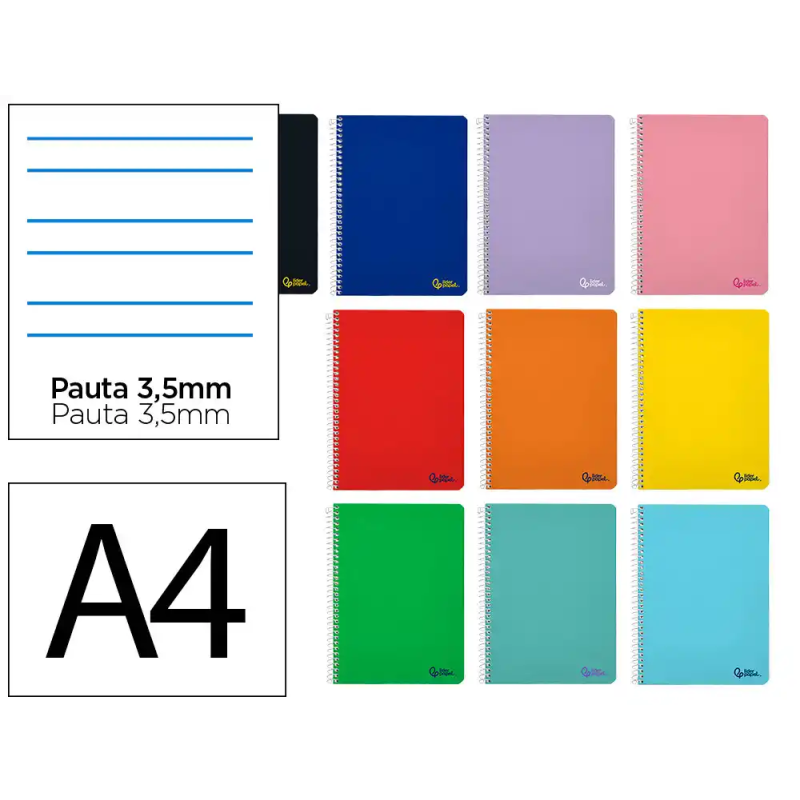 Cuaderno espiral liderpapel a4 smart tapa blanda 80h 75gr rayado montessori 3,5mm con margen colores surtidos