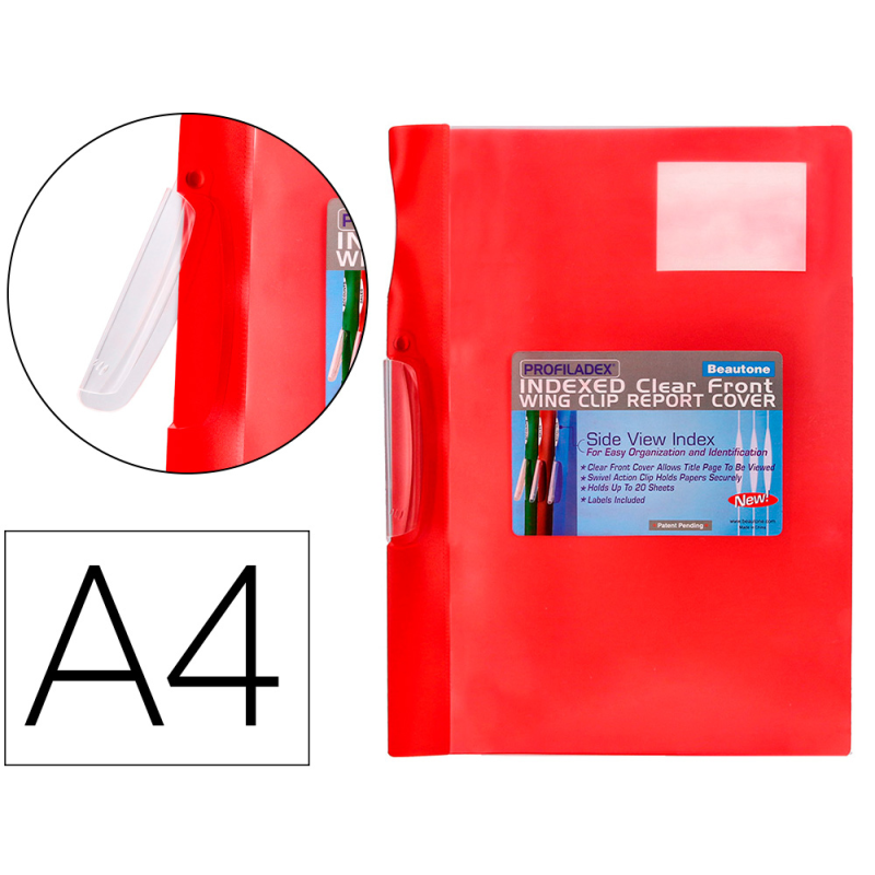 Carpeta beautone dossier pinza lateral 48380 polipropildin-a4 roja pinza giratoria -pack de 10 retractilado