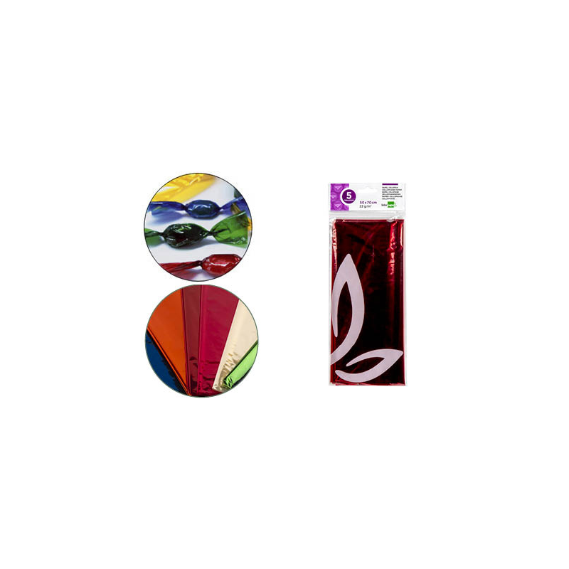 Papel celofan liderpapel 50x70 cm 22g/m2 bolsa de 5 hojas rojo