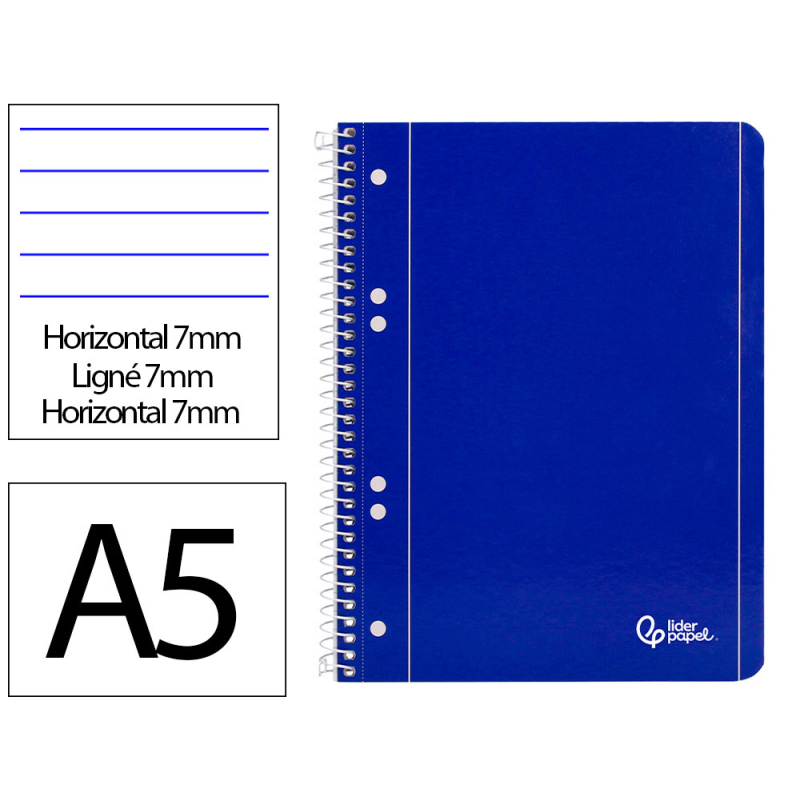 Cuaderno espiral liderpapel a5 micro serie azul tapa blandblanda 80h 75gr horizontal 6 taladros azul