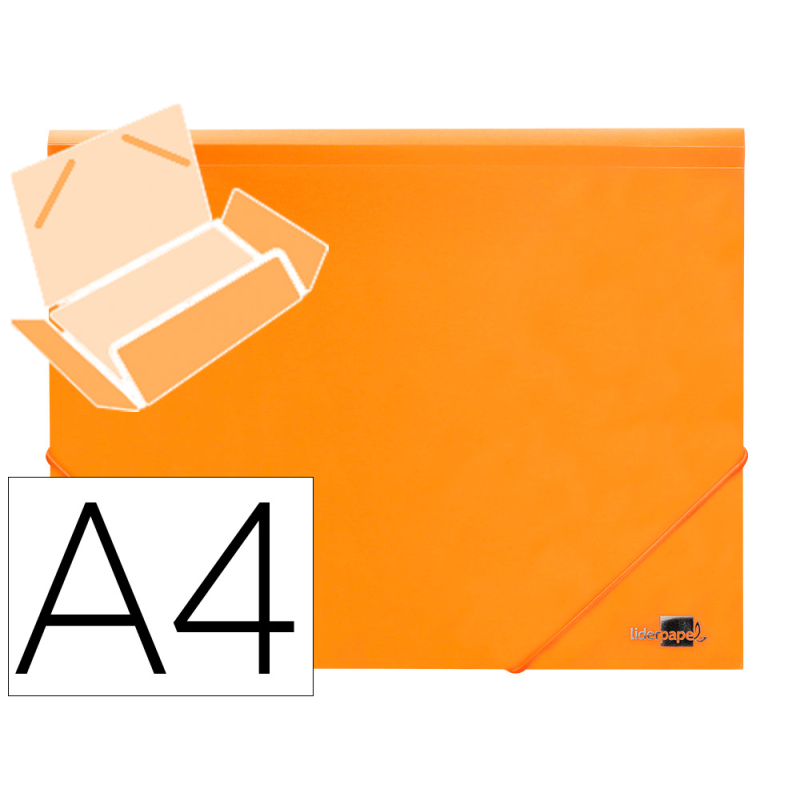 Carpeta liderpapel gomas tres solapas polipropileno din a4 color naranja opaco
