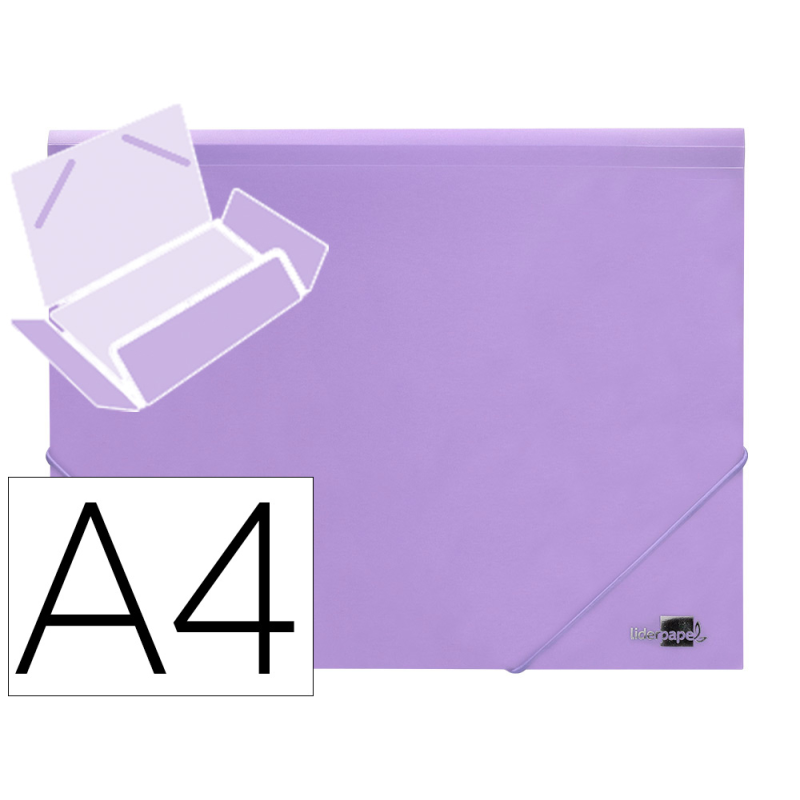 Carpeta liderpapel gomas tres solapas polipropileno din a4 color lavanda opaco