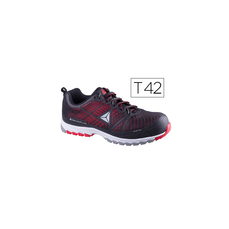 Zapatos de seguridad deltaplus de poliuretano y malla aireada s1p negro y rojo talla 42