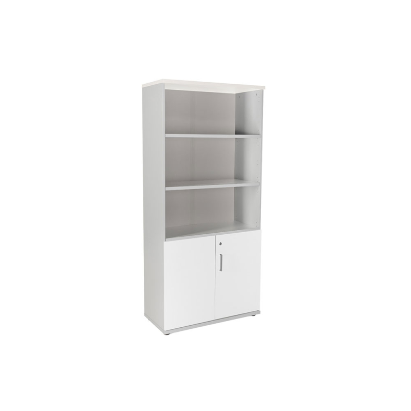 Armario rocada con cuatro estantes y dos puertas inferiores serie store 195x90x45 cm acabado gris/bco