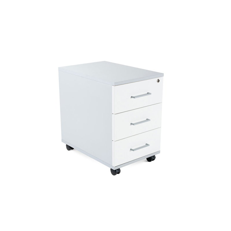 Cajonera rocada con tres cajones serie store 60x40x60 cm acabado gris/blanco