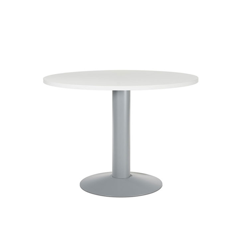 Mesa de reunion rocada meeting 3005at04 estructura columna acero gris tablero madera blanco 100 cm diametro