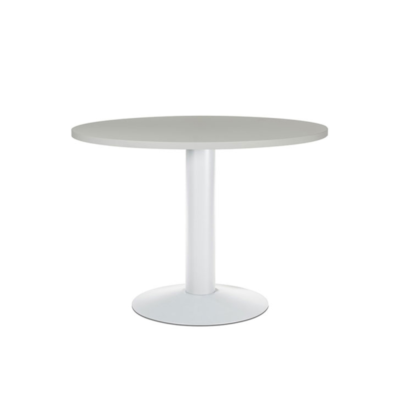 Mesa de reunion rocada meeting 3005atw02 estructura columna acero blanco tablero madera gris 100 cm diametro