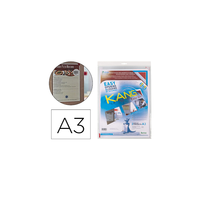 Funda de presentacion djois adhesiva removible din a3 con esquina magnetica capacidad para 10 hojas pack