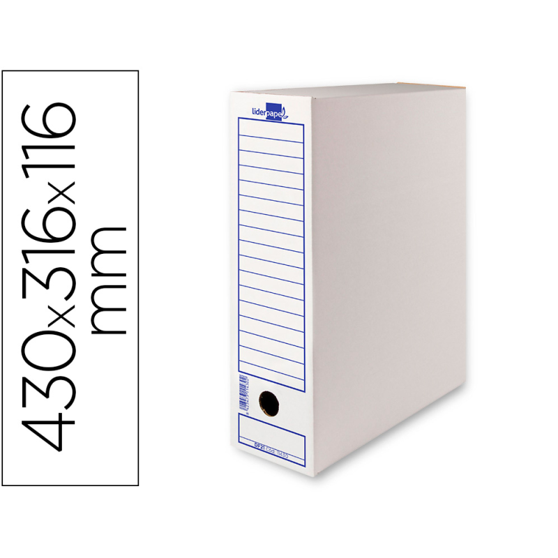 Caja archivo definitivo liderpapel 106 listados de ordenador carton reciclado 325g/m2 blanco 430x116x316 mm