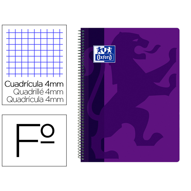 Cuaderno espiral oxford school classic tapa polipropileno folio 80 hojas cuadro 4 mm con margen