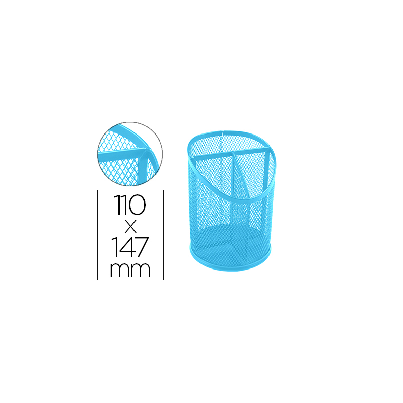 Cubilete portalapices q-connect turquesa metal rejilla con 3 compartimentos diametro 110 mm alto 147 mm