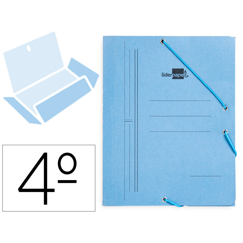 Carpeta liderpapel gomas tres solapas carton pintado cuarto color azul