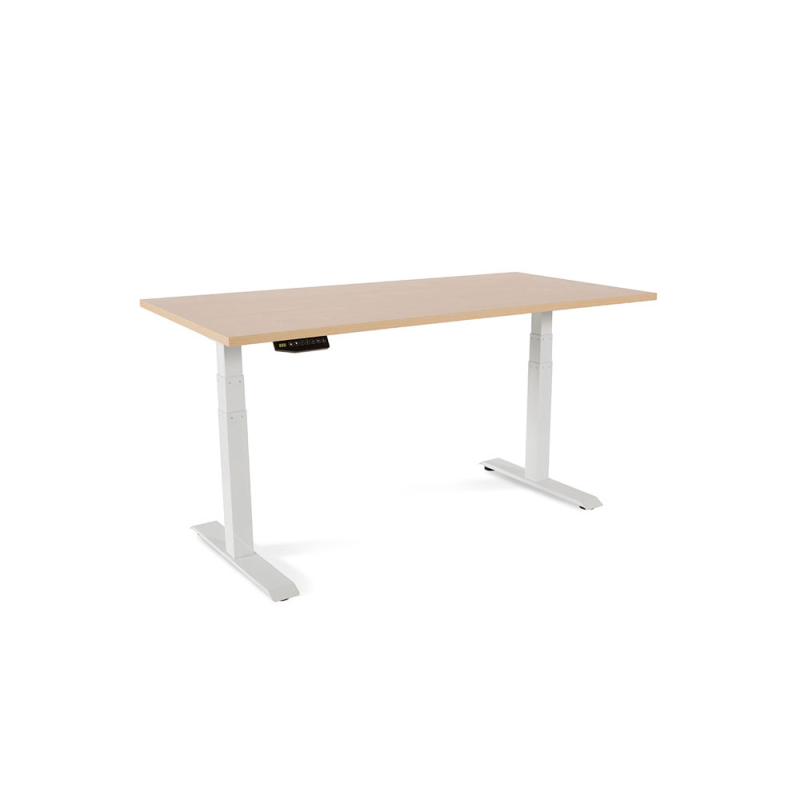 Mesa rocada regulable en altura electricamente hasta 129 cm estructura de acero tablero 160 cm color haya