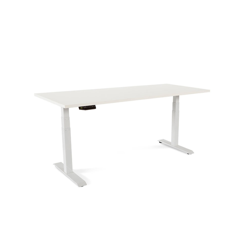 Mesa rocada regulable en altura electricamente hasta 129 cm estructura de acero tablero 180 cm color blanco