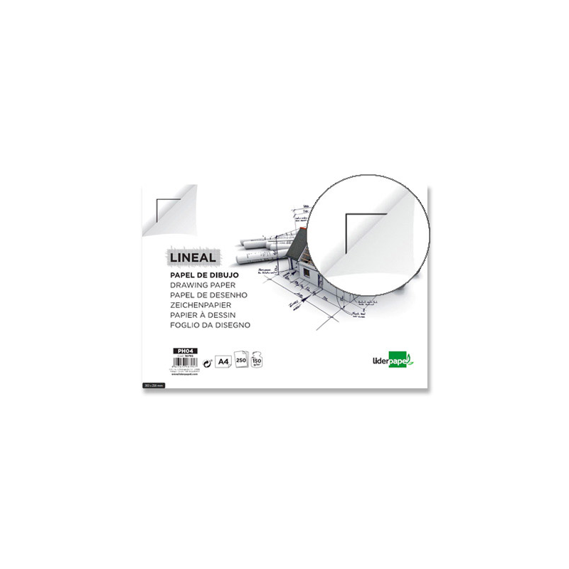 Papel dibujo liderpapel 210x297mm 150g/m2 con cajetin para datos