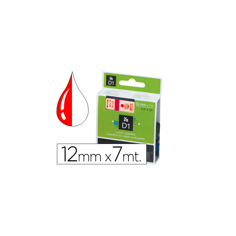 Cinta dymo 1000 rojo-blanco 12mm x 7mt d1