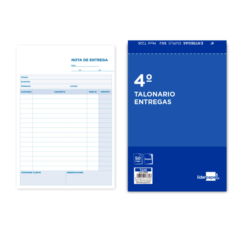 Talonario liderpapel entregas cuarto original y copia t226