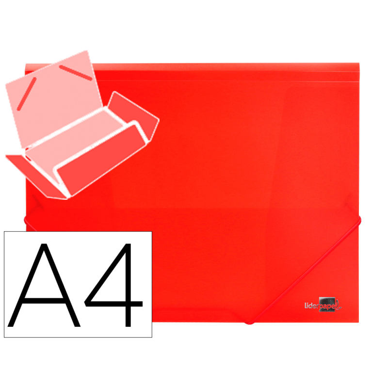 Carpeta liderpapel gomas tres solapas polipropileno din a4 color rojo translucido