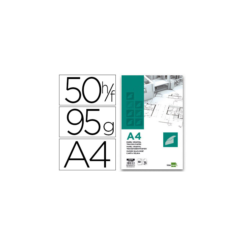 Bloc papel vegetal liderpapel encolado 50 hojas 210x297mm 95gr