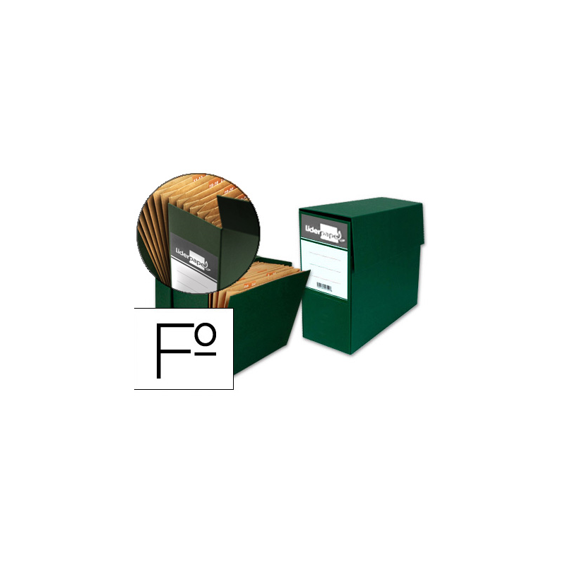 Caja transferencia liderpapel folio con fuelle lomo 110 mm color verde 380x110x260 mm