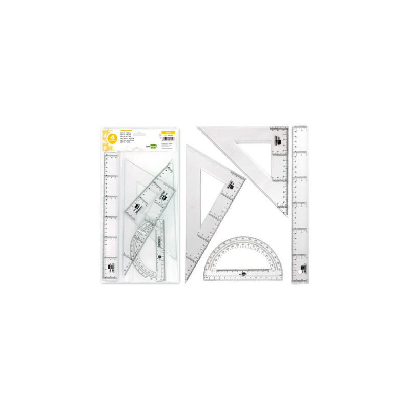 Juego escuadra y cartabon 25cm regla 30cm y semicirculo 15cm liderpapel en petaca incolora