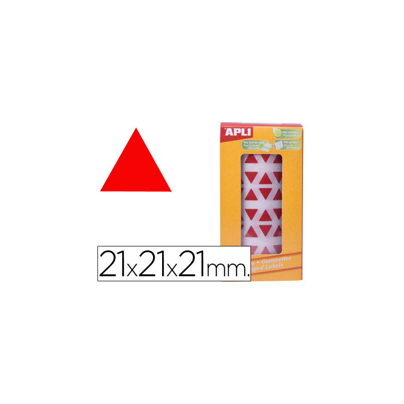 Gomets autoadhesivos triangulares 21x21x21 mm rojo rollo de 2832 unidades