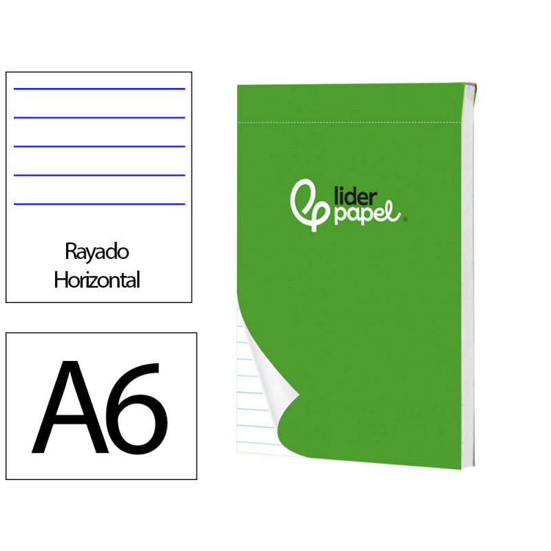 Bloc notas liderpapel horizontal a6 80 hojas 60g/m2 perforado