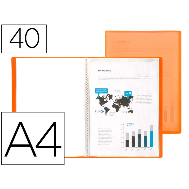 Carpeta liderpapel escaparate 47051 40 fundas polipropileno traslucida din a4 naranja frosty