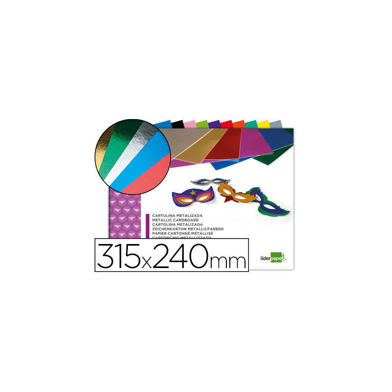 Bloc trabajos manuales liderpapel cartulina metalizada 240x315mm 10 hojas colores surtidos